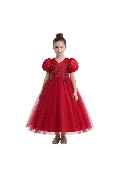 ddaniela D' Daniela - Puff Sleeve Long Tulle Pearl Dress - Multicolor - 3Y to...
