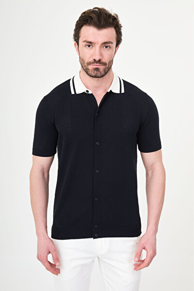 Mcr Plain Slim Fit Polo Collar Buttoned Short Sleeve Men's Knitwear T-Shirt N...