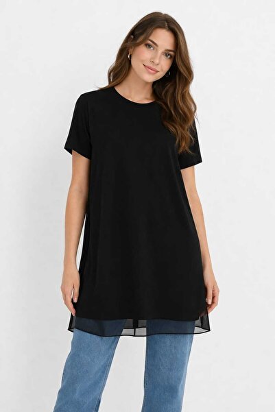 Puane Γυναικείο εσωτερικό τοπ με μισό μανίκι και λεπτομέρεια από σιφόν τούλι ...