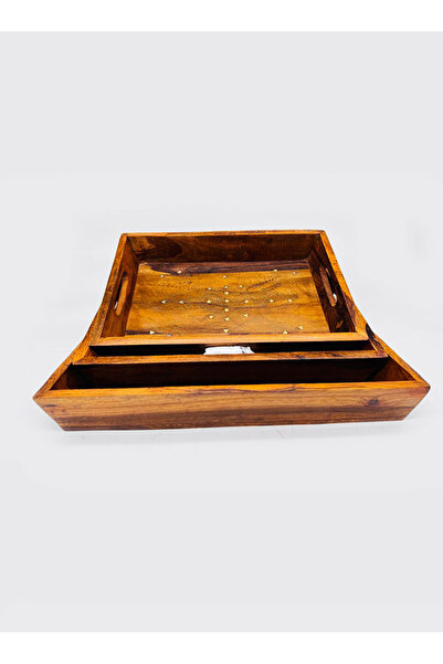 M.A Traders Wooden Tray Set with Full Brass Interior – Handmade Serving Tray Set