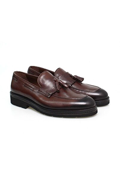 FRANCO CALVANI Brown Laceless Genuine Leather Men's Shoes