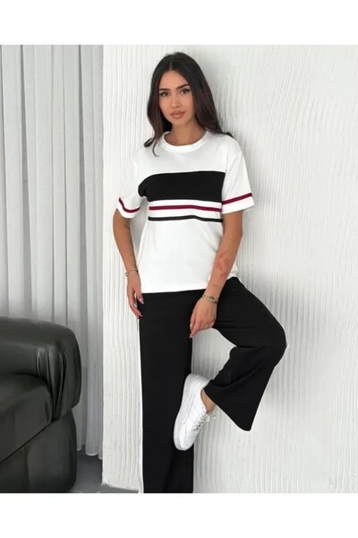 SLAW REZZ Women's Modal Fabric Crew Neck Stripe Detailed Soft Textured Garnis...