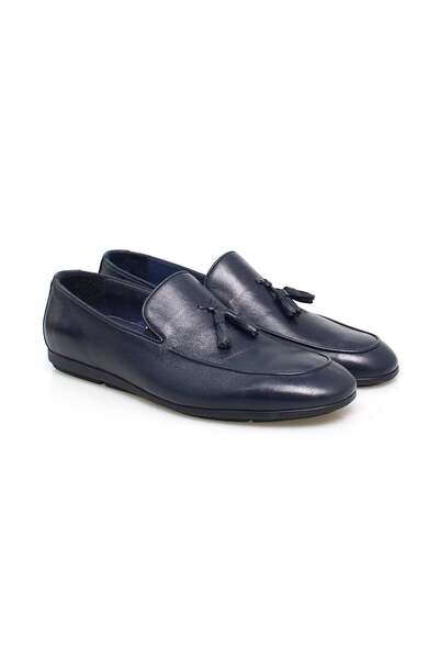 FRANCO CALVANI Dark Blue Color Laceless Genuine Leather Men's Shoes