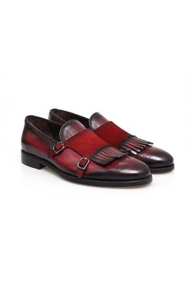FRANCO CALVANI حذاء رجالي من الجلد الطبيعي بدون أربطة بلون عنابي