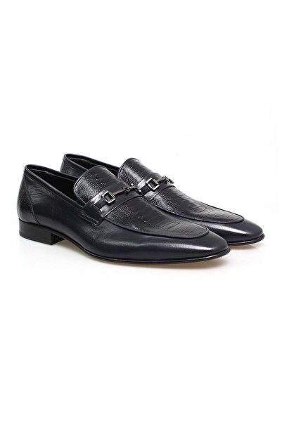 FRANCO CALVANI Dark Blue Color Laceless Genuine Leather Leather Sole Men's Shoes
