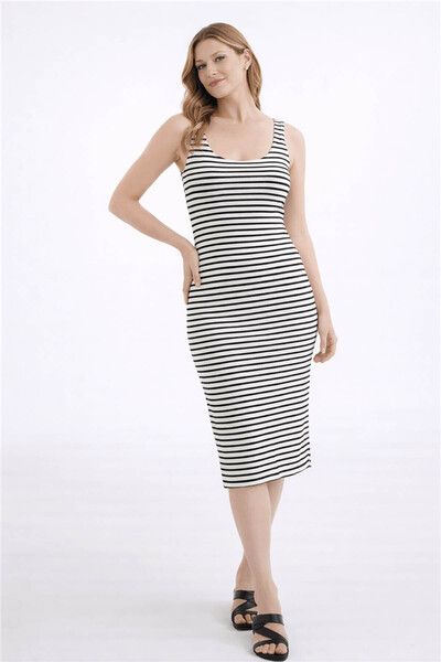 Fashion Friends Γυναικείο φόρεμα με τετράγωνο γιακά Midi Ecru 26Y0299K1