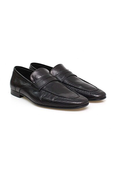 FRANCO CALVANI Black Color Laceless Genuine Leather Leather Sole Men's Shoes