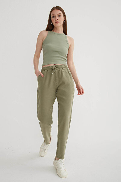 Fashion Friends Γυναικείο Παντελόνι Χακί με Δέσιμο στη Μέση 26Y0477K1