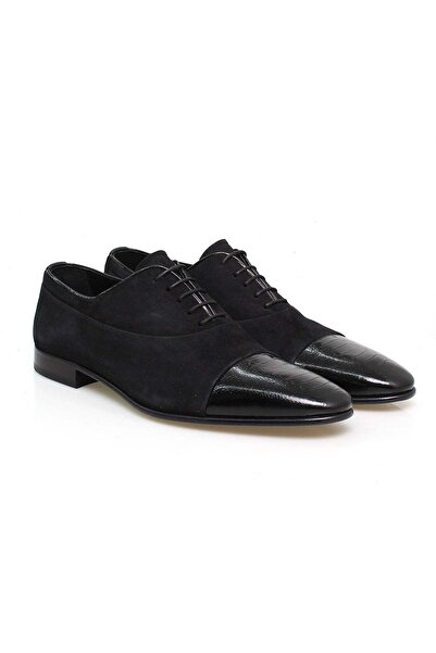 FRANCO CALVANI Black Color Lace-Up Genuine Leather Suede Leather Sole Men's S...