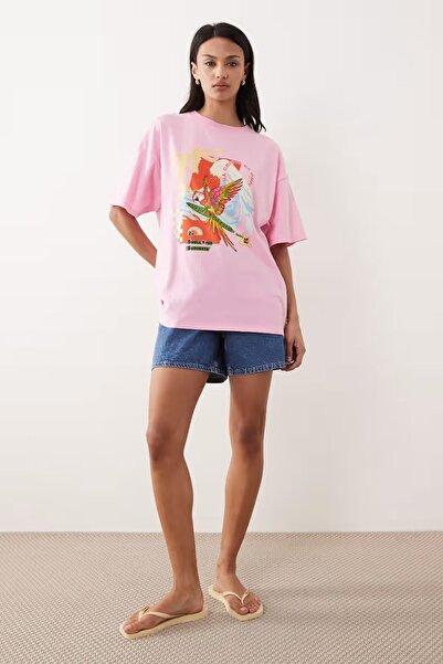 The Champ Clothing Γυναικείο μπλουζάκι oversized με στάμπα Costa Parrot σε ρο...