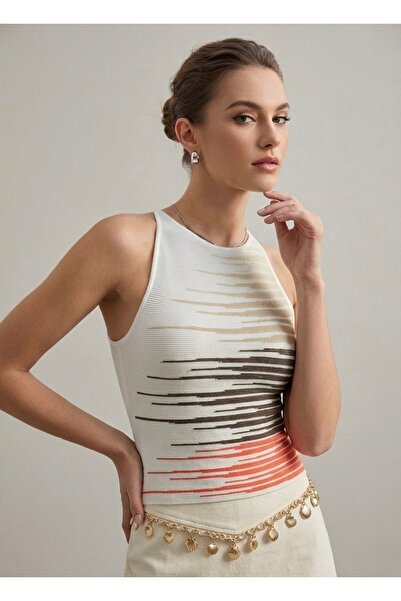 Neden Tekstil Γυναικεία πολύχρωμη πλεκτή μπλούζα με λεπτομέρεια ρίγες και λου...