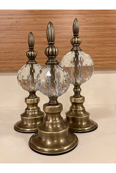 PLUS HOME DEKORATİF DEKORASYON 3'LÜ KÜRE OBJE KRİSTAL VE PİRİNÇ RENK ANTİK ES...