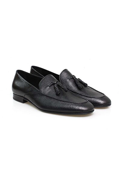 FRANCO CALVANI Black Color Laceless Genuine Leather Leather Sole Men's Shoes