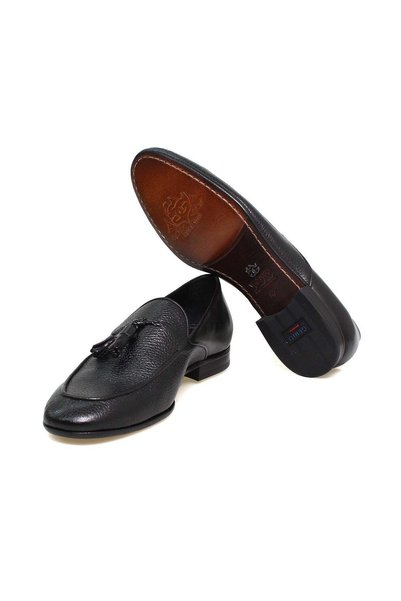FRANCO CALVANI Black Color Laceless Genuine Leather Leather Sole Men's Shoes
