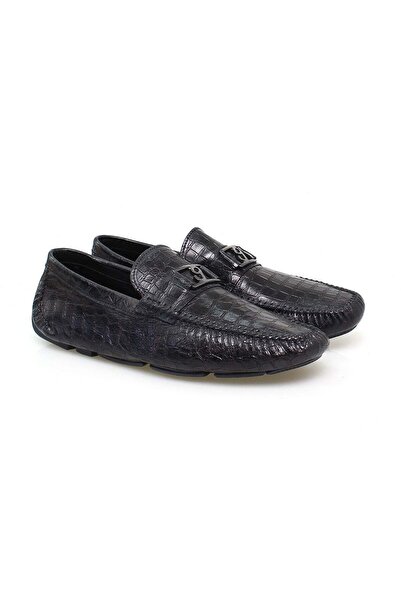 FRANCO CALVANI Black Color Laceless Genuine Leather Men's Shoes
