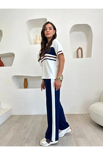 SLAW REZZ Women's Modal Fabric Crew Neck Stripe Detailed Soft Textured Garnis...