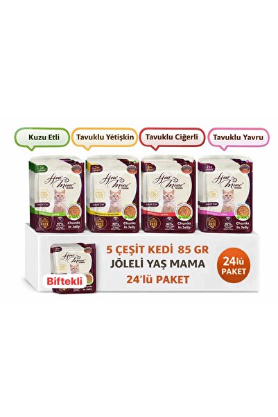 how&meow Kedi Yaş Mama Jöleli Parça Etli 24x85 gr KARIŞIK SKT 2027
