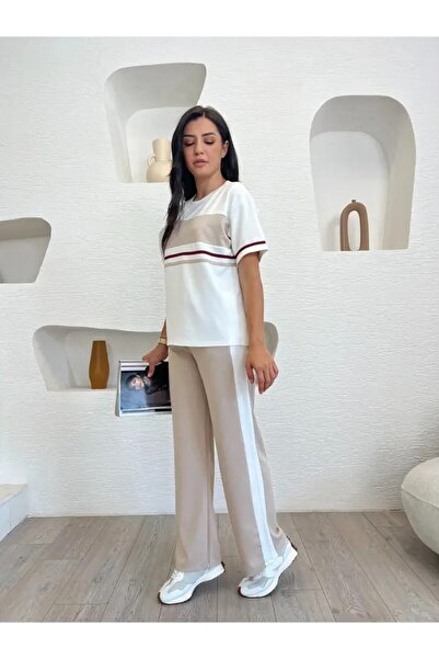 SLAW REZZ Women's Modal Fabric Crew Neck Stripe Detailed Soft Textured Garnis...