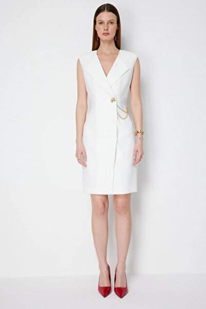 Ekol Chain Detailed Double Breasted Midi Dress-6044