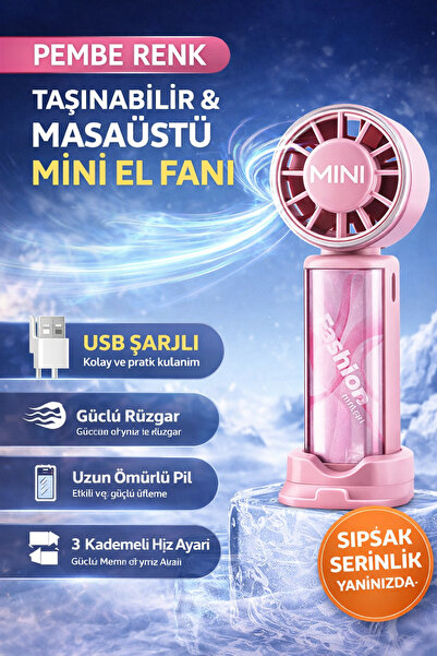 XİRA USB Şarjlı Mini El Fanı Taşınabilir Masaüstü Vantilatör 3 Kademeli Güçlü...