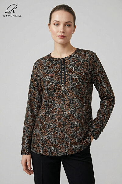 Ravencia Γυναικεία μπλούζα από χτενισμένο βαμβάκι με στάμπα λεοπάρ και λάμψη ...