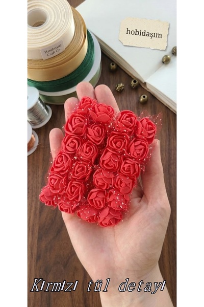 48 Pcs Mini Latex Rose - Tulle Decorative Artificial Flower (Red)