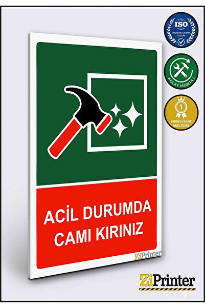 ZiPrinter كسر الزجاج في حالات الطوارئ، لافتة تحذيرية ديكوتا 35x50 سم