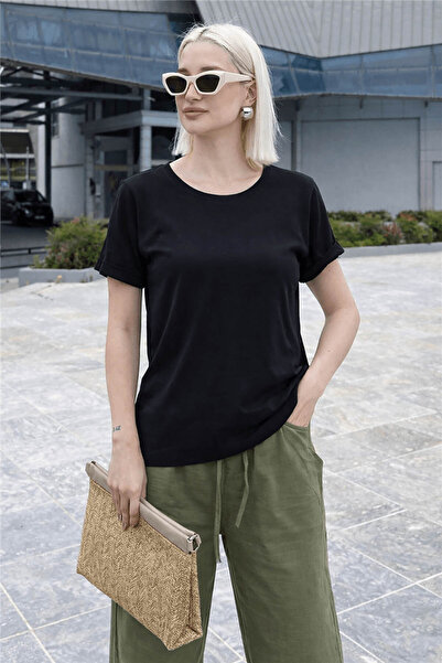 Fashion Friends Γυναικεία Μπλούζα Μαύρη με Λαιμόκοψη Ποδηλάτου 26Y0194K1