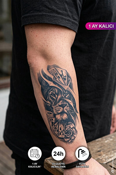 BP Tattoo 1 Ay Kalıcı Aslan İskambil Destesi Geçici Dövme
