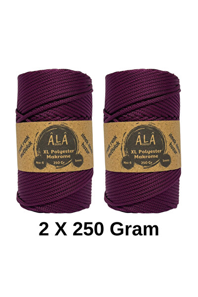aladepo 2 Adet XL Polyester Makrome No:6 (Kalın) Çanta İpi 2x250 Gram (Toplam...