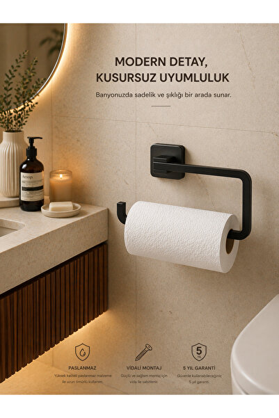 Alper Banyo Yale Modern Black Solo držač za peškire, stalak za peškire | Nehr...