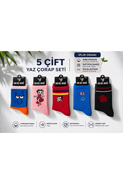 WORTHY SOCKS Set de 5 șosete drăguțe cu personaje pentru femei, 5 perechi
