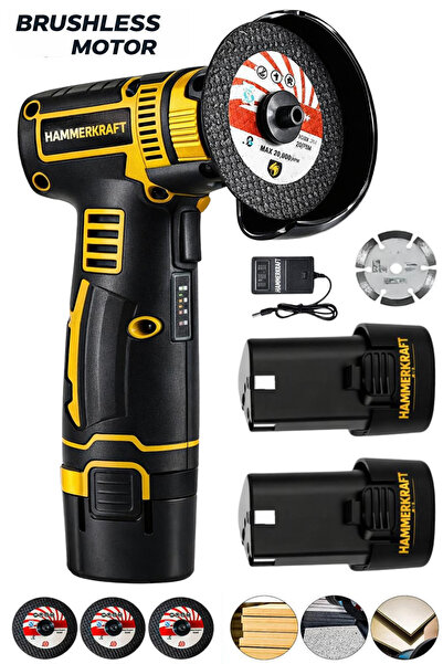 HAMMERKRAFT KÖMÜRSÜZ MOTOR ARMUT BATARYA ÇİFT AKÜLÜ 75MMDİK MİNİ TAŞLAMA MEAT...