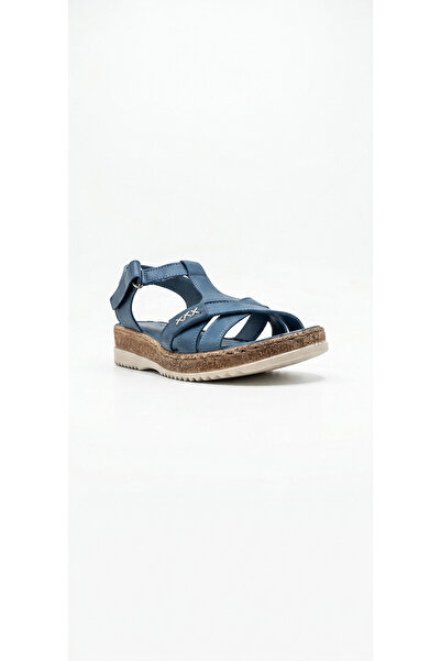 Ustalar Ayakkabı Çanta Blue Women's Genuine Leather Sandals 562.011
