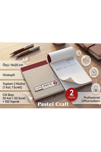pastel craft Sipariş Fişi 14x20 cm 2/50 Otokopili (50 asıl 50 suret 100 yapra...