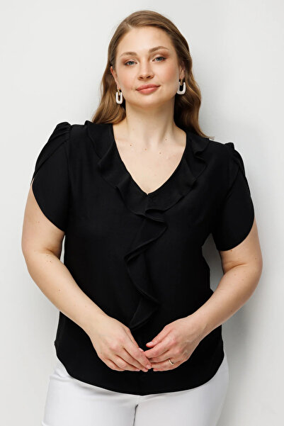 Ekol V-Neck Ruffle Detailed Blouse -2550