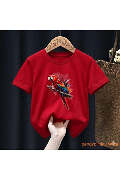 playwear Rainbow Parrot Printed 100% Kids Unisex T-Shirt 5 6 -7 8-9 10 -11 12...