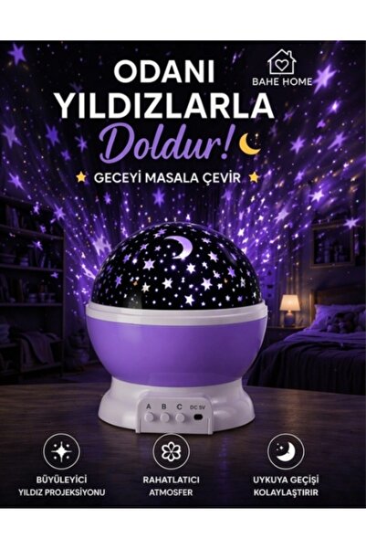 bahe home Yıldız Projektör Gece Lambası USB LED Çocuk Odası Uyku Lambası Renk...