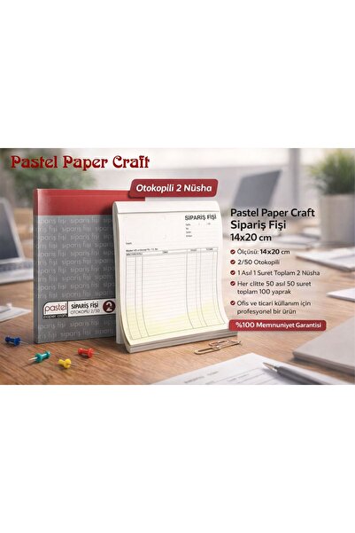 pastel paper craft 14x20 cm Sipariş Fişi 2/50 Otokopili (50 asıl 50 suret 100...