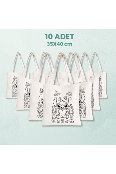 Cemira 10 Adet Kalpli Stitch Boyanabilir Bez Çanta - Çocuklar İçin Eğitici Ho...