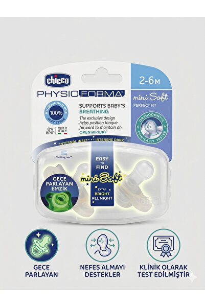 Lilnestore ChiccoPhysio Forma Gece Parlayan Emzik Opak Beyaz 2'li Kutu 2-6 ay