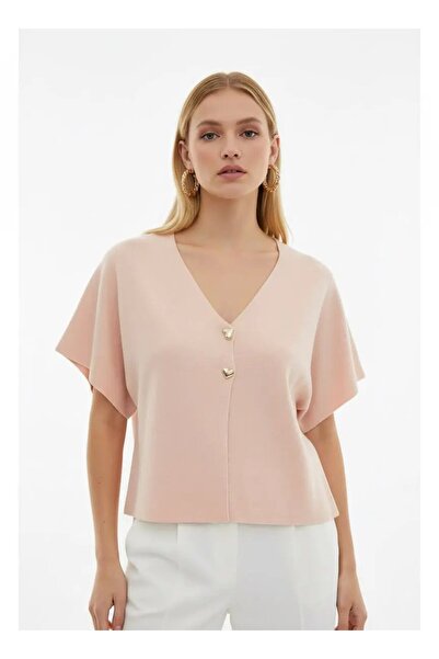 Park Karon 12103 Gold Button Detail Soft Textured Short Sleeve Viscon Knitwea...