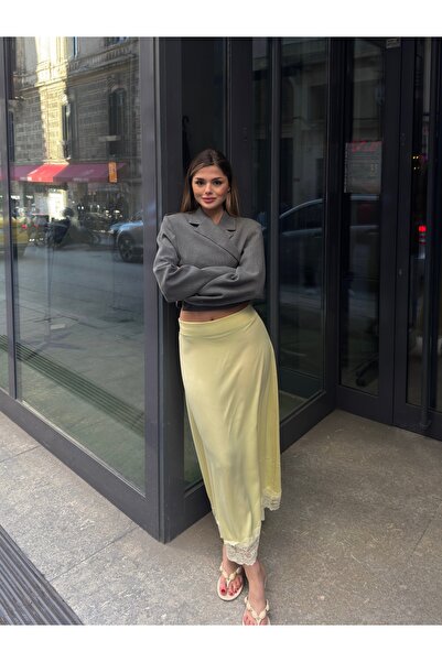 BY SE'MAS WEAR Δαντελένια Λεπτομερής Σατέν Μακριά Φούστα Premium