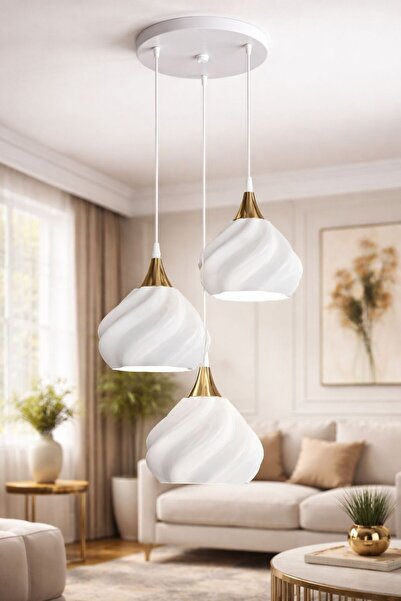 tigea accessories PUMPKİN MODERN TARZ SALON OTURMA ODASI ÜÇLÜ SARKIT AVİZE