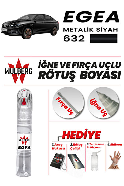 Wulberg Fiat Egea Metalik Siyah 632 Rötuş Boya 25 ml İğne & Fırça Uçlu Kalıcı...