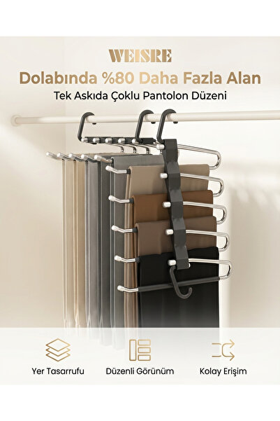 Weisre Çok Katlı Pantolon Askısı Dolap İçi Düzenleyici Yer Tasarruflu Organiz...
