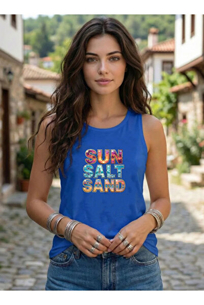 SUNFREE TREND SUMMER Εμπριμέ Αμάνικο Γυναικείο Μπλουζάκι με Λαιμόκοψη Ποδηλάτου