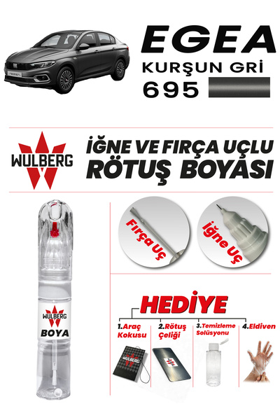 Wulberg Fiat Egea Kurşun Gri 695 Rötuş Boya 25 ml İğne & Fırça Uçlu Kalıcı Çi...