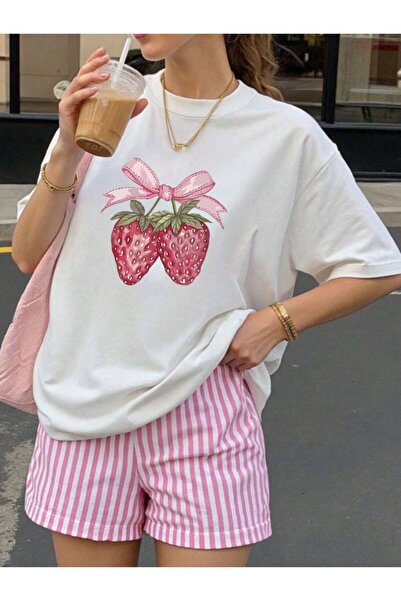 LELVANİ Γυναικείο ροζ μπλουζάκι με στάμπα φράουλας