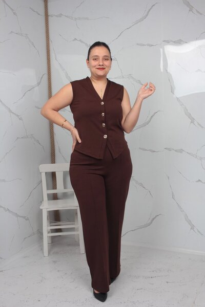 Truva XXL Brown Plus Size Women's Vest Suit Lycra Crepe Fabric